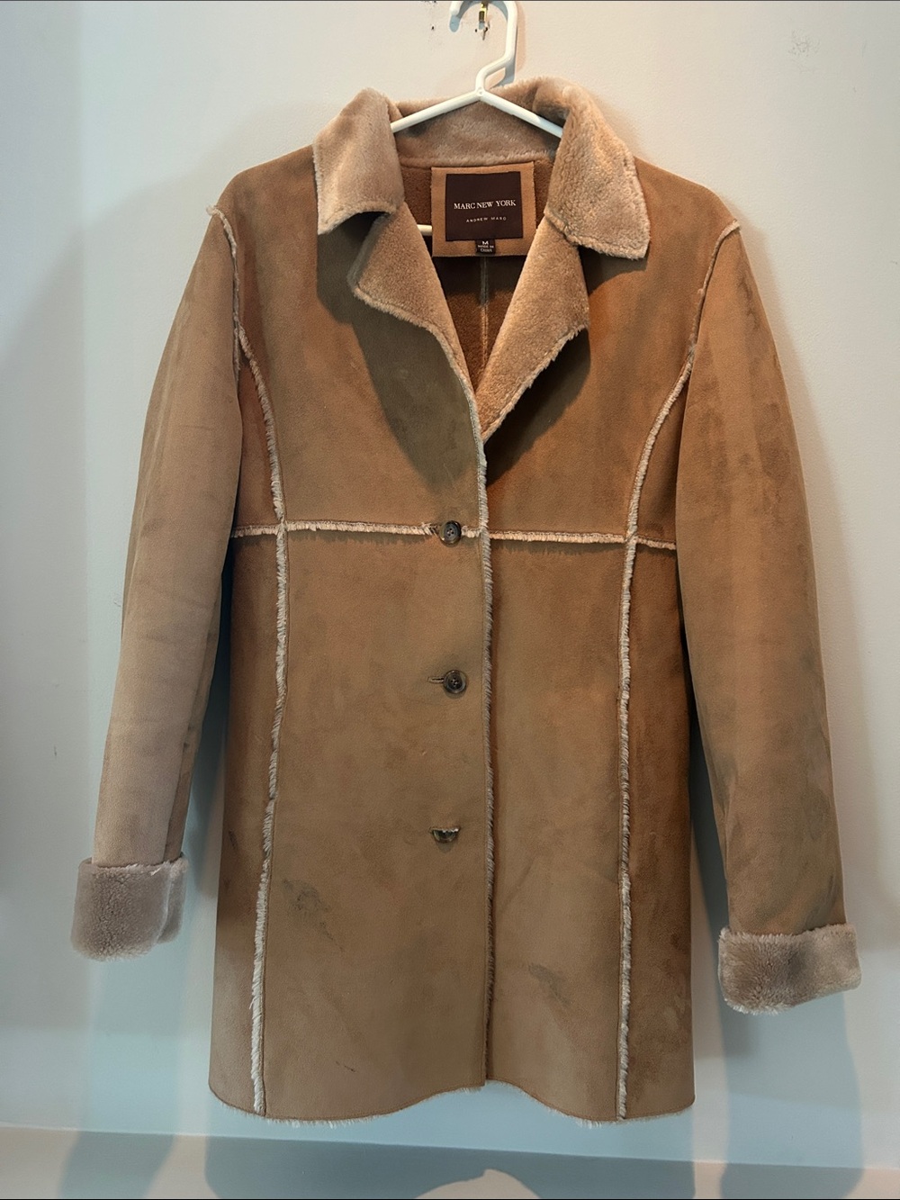 Marc New York Camel Suede Shearling-Trim Jacket